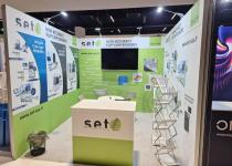 Exhibition stand for Set, 3 walls, TV screen, reception counter and literature racks